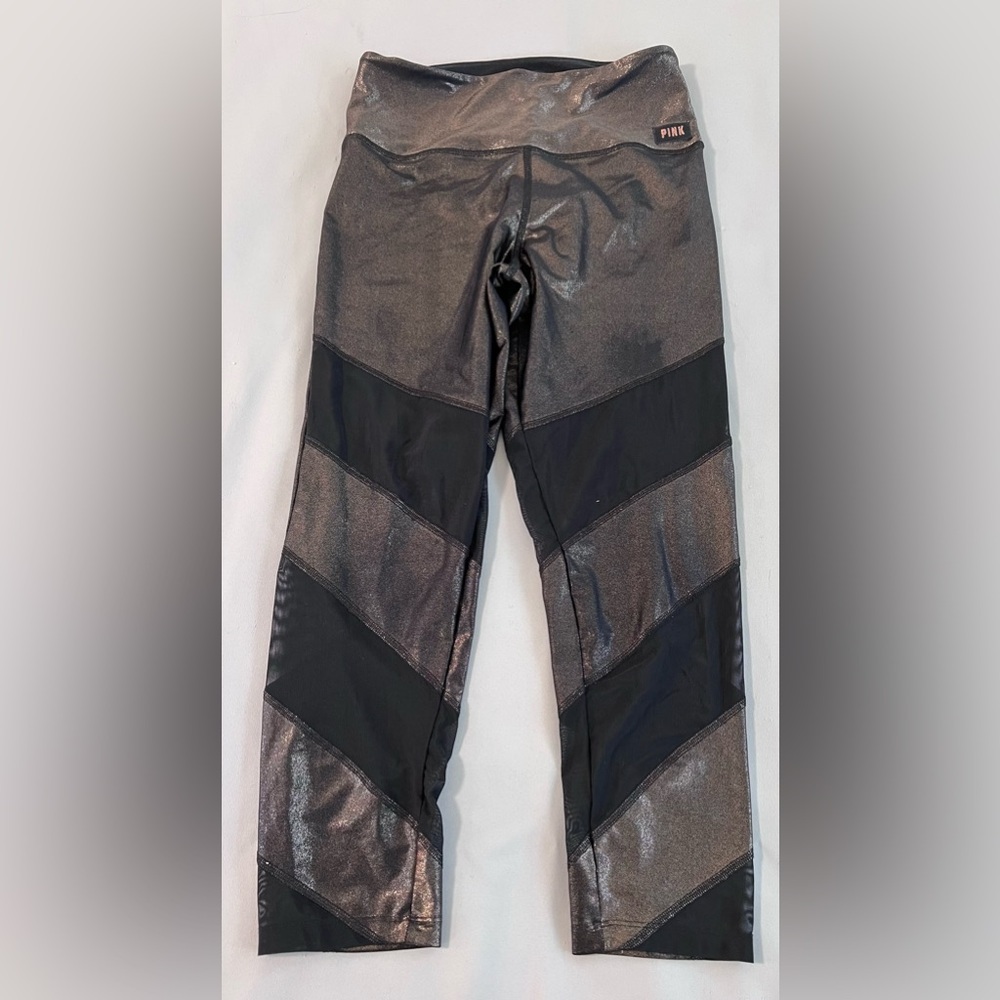 PINK Victoria Secret Leggings Women’s Sz Large Black -Gold Activewear Ultimate